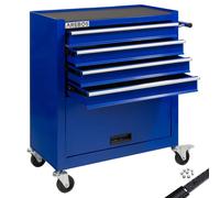 AREBOS Chariot d'atelier bleu, 4 compartiments + grand casier, surface anti-rayures, tapis antidérapant, 2 roulettes