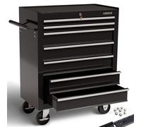 AREBOS verrouillable, avec tapis antidérapant, chariot à outils, tiroirs montés sur roulements à billes, 2 roues avec frein de stationnement, noir