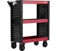 AREBOS Chariot de service 3 compartiments Rouge/noir | 18 pcs. jeu de crochets | Chariot