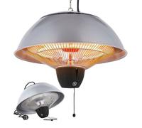 AREBOS Chauffage infrarouge Radiateur électrique suspendu | Rond | Chauffage de terrasse | 2 niveaux 750 W / 1500 W | Argenté