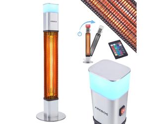 AREBOS Chauffage radiant sur pied 1500W avec lumière LED & télécommande, argenté