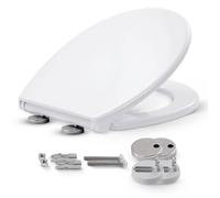 Arebos Abattant WC Ovale Frein de Chute | Déclipsable Blanc Duroplast | Abattant WC antibactérien avec charnières inox, fixation par le dessus, Urea-Duroplast, jusqu'à 150 kg