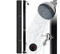 AREBOS Douche solaire 20 litres | 228 cm | Thermomètre intégré & douche de pied | Noir | jusqu'à 60°C | avec raccord de tuyau d'arrosage