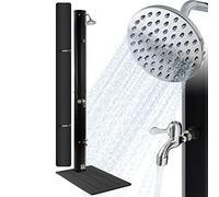 AREBOS Douche Solaire 35 l IN apot de Protection | et Plaque de Sol Anthracite | avec Housse de Protection | avec thermomètre intégré & Douche | avec raccord Tuyau d'arrosage | Noir | 216 cm