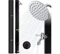 AREBOS Douche Solaire | 35 litres | 216cm | IN apot de Protection |avec thermomètre intégré | pommeau de Douche Rond | avec Douche de Pied | |Noir