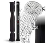 AREBOS Douche Solaire 40L avec Couvercle avec thermomètre intégré Noir pommeau de Douche pivotant douchette Mobile Douche de Pied