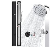 AREBOS Douche Solaire 60 L | avec douchette & thermomètre | Température de l'eau jusqu'à 60°C Douche Piscine Camping | Pommeau de Douche Rond | Technologie Snap-in | Couverture Incluse | Noir-argenté
