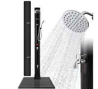 AREBOS Douche Solaire de 40 l Premium Noire avec Socle Anthracite | Socle en Acier | Douchette Manuelle Amovible