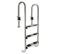 Arebos Échelle de Piscine INOX 3 ou 4 marches | Patins antidérapants | Échelle d’accès encastrée | Sécurisée et Durable | Dimensions 132 x 45 x 23 cm | Argent