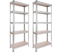 AREBOS Étagère Charge Lourde | 2 pièces | 350 kg | 180x75x30 cm | 5 étagères | Métal galvanisé et Panneau de Fibre de Bois MDF