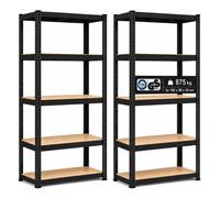 AREBOS Étagère Charge Lourde 2 pièces Robuste Étagère de Stockage 875kg 180x90x30 cm 5 étagères Noir