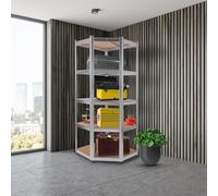 AREBOS Étagère d'angle charge lourde système enfichable 875 kg, 5 étagères en MDF, 180x70x70 cm, argenté