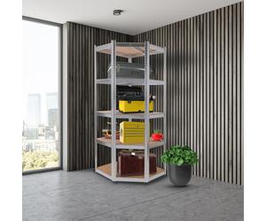 AREBOS Étagère d'angle charge lourde système enfichable 875 kg, 5 étagères en MDF, 180x70x70 cm, argenté