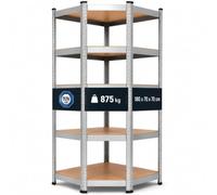 AREBOS Étagère d'angle charge lourde système enfichable 875 kg, 5 étagères en MDF, 180x70x70 cm, argenté