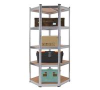 AREBOS Etagère d'angle | Etagère pour Charges Lourdes | Etagère emboîtable 875kg | 70x70x180 cm | 5 étagères en MDF | Galvanisée
