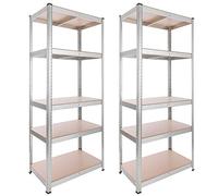 AREBOS Étagère pour Charges Lourdes, Lot de 2 | 180x75x45 cm | 875kg de Capacité | 5 Plaques MDF | Stockage, Cave, Atelier | Galvanisée