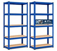 AREBOS Étagère pour Charges Lourdes, Lot de 2 | 180x90x30 cm | 0,63 mm | 5 Niveaux | pour Atelier, Cave, entrepôt | Bleu