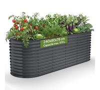 AREBOS Jardinière Surélevée Ovale 240×80×78 cm | Acier Galvanisé avec Bord en Caoutchouc 1170 L | pour Jardin, Terrasse et Balcon | Stable avec Traverses