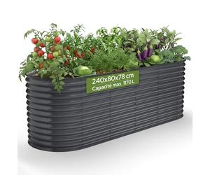 AREBOS Jardinière Surélevée Ovale 240×80×78 cm | Acier Galvanisé avec Bord en Caoutchouc 1170 L | pour Jardin, Terrasse et Balcon | Stable avec Traverses