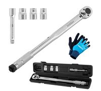 Arebos Jeu de 6 clés dynamométriques | 40-210 Nm, 1/2" | avec douilles 17, 19 et 21 mm, rallonge, gants de montage et mallette | Tolérance +/- 4 % | Clé à pneu de voiture