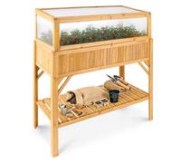 AREBOS Lit surélevé en Bois avec rehausse pour Couche précoce et casier de Rangement | pour Jardin, Balcon et terrasse | intérieur équipé d'un Voile de Protection | 119 x 53 x 124 cm