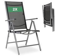 Ensemble de 2 chaises de jardin AREBOS à dossier haut et pliables, réglables sur 7 positions jusqu'à 150°, résistantes aux intempéries et aux UV, en aluminium, pouvant supporter jusqu'à 120 kg – Ensem