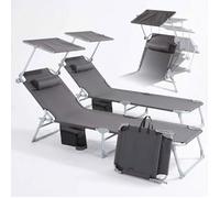 AREBOS Lot de 2 chaises longues et chaise pliante avec pare-soleil | 2 chaises longues de jardin et de camping Anthracite