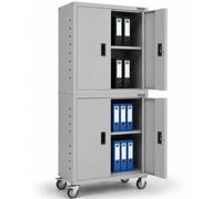 AREBOS Meuble de Bureau | Gris | 195 x 40 x 90 cm | Lot de 2 | 4 Portes | avec roulettes | Tablettes réglables en Hauteur | avec Serrure à Cylindre