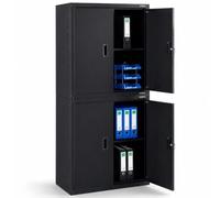 AREBOS Meuble de Bureau | Noir | 180 x 40 x 90 cm | 4 Portes | 2 étagères réglables en Hauteur | avec Serrure à Cylindre