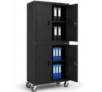 AREBOS Meuble de Bureau | Noir | 195 x 40 x 90 cm | Lot de 2 | 4 Portes | avec roulettes | Tablettes réglables en Hauteur | avec Serrure à Cylindre