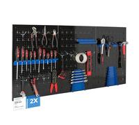 AREBOS Panneau à Outils Mural 6 Pièces | Kit avec 34 Crochets et Supports | 235,2 x 59,5 cm | Mur à Outils en Métal pour Atelier | Matériel de Montage Inclus | Bleu