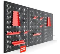 AREBOS Panneau à Outils Mural 6 Pièces | Kit avec 34 Crochets et Supports | 235,2 x 59,5 cm | Mur à Outils en Métal pour Atelier | Matériel de Montage Inclus | Rouge
