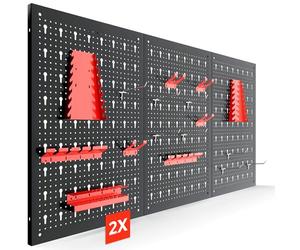 AREBOS Panneau à Outils Mural 6 Pièces | Kit avec 34 Crochets et Supports | 235,2 x 59,5 cm | Mur à Outils en Métal pour Atelier | Matériel de Montage Inclus | Rouge