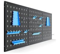 Arebos Paroi à outils en trois parties | Jeu de 17 crochets bleu | 117,6 x 59,5 x 2 cm | Paroi à outils perforée en métal + supports + matériel de montage