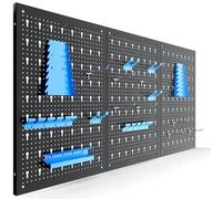 Arebos Paroi à outils en trois parties | Jeu de 17 crochets bleu | 117,6 x 59,5 x 2 cm | Paroi à outils perforée en métal + supports + matériel de montage