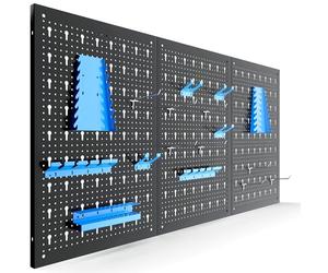 Arebos Paroi à outils en trois parties | Jeu de 17 crochets bleu | 117,6 x 59,5 x 2 cm | Paroi à outils perforée en métal + supports + matériel de montage