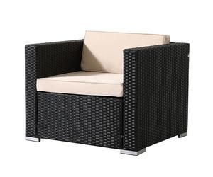 AREBOS Poly-Rattan Salon de jardin Fauteuil noir | Coussins d'assise et de dossier inclus, résistant aux intempéries