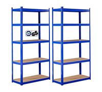 AREBOS Rayonnage Charges Lourdes - Lot de 2 | 180×90×40 cm | Capacité 875 kg par étagère | Structure Acier avec 5 Tablettes MDF | Rayonnage Emboîtable pour Cave, Atelier & Garage | Bleu