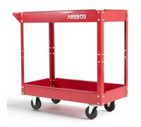 AREBOS Chariot d’atelier en acier - 2 plateaux, charge 100 kg, 4 roulettes, mobile, robuste, pour garage, maison ou atelier