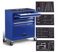 AREBOS Servante d'atelier, 4 tiroirs, 81 outils, tapis antidérapants, rouge/bleu