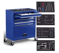 AREBOS Servante d'atelier, 4 tiroirs, 81 outils, tapis antidérapants, rouge/bleu