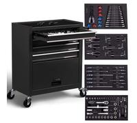 AREBOS Servante d'atelier, 4 tiroirs, 81 outils, tapis antidérapants, noir