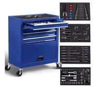 AREBOS Servante d'atelier, 4 tiroirs, 81 outils, tapis antidérapants, rouge/bleu