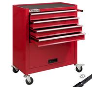 AREBOS Servante d'atelier rouge | 4 compartiments + grand casier | Tapis antidérapant & 2 roulettes