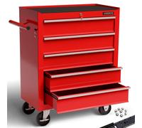 AREBOS® Servante d'atelier rouge | 5 compartiments, verrouillables & tiroirs robustes