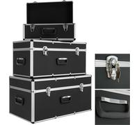 AREBOS set de 3 caisses de transport, boîtes de rangement, aluminium, volume total 200 l, verrouillables, poignées incluses, étanches, caisses de transport, portables