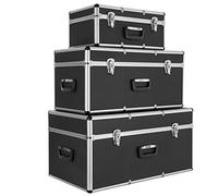 AREBOS set de 3 caisses de transport, boîtes de rangement, aluminium, volume total 200 l, verrouillables, poignées incluses, étanches, caisses de transport, portables