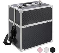 AREBOS Valise cosmétique | 26L | 13 Compartiments | Serrure et clé incluses | étages dépliables à 8 séparateurs 39 x 36 x 23cm Noir