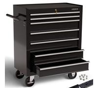 AREBOS verrouillable, avec tapis antidérapant, chariot à outils, tiroirs montés sur roulements à billes, 2 roues avec frein de stationnement, noir