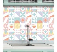 AREDE 32 x Feuilles Mural Stickers Carrelage 2D Imperméables Carreau de Ciment Adhesif, Autocollants Carreaux Dosseret pour Cuisine, Salle de Bain la Décoration à la Maison / 10 x 10 cm / T1029